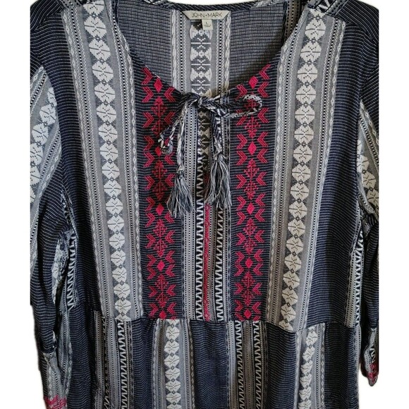 John Mark Dress Size L Embroidered Neck Tie Tier Ruffles 100% Cotton - Picture 5 of 11